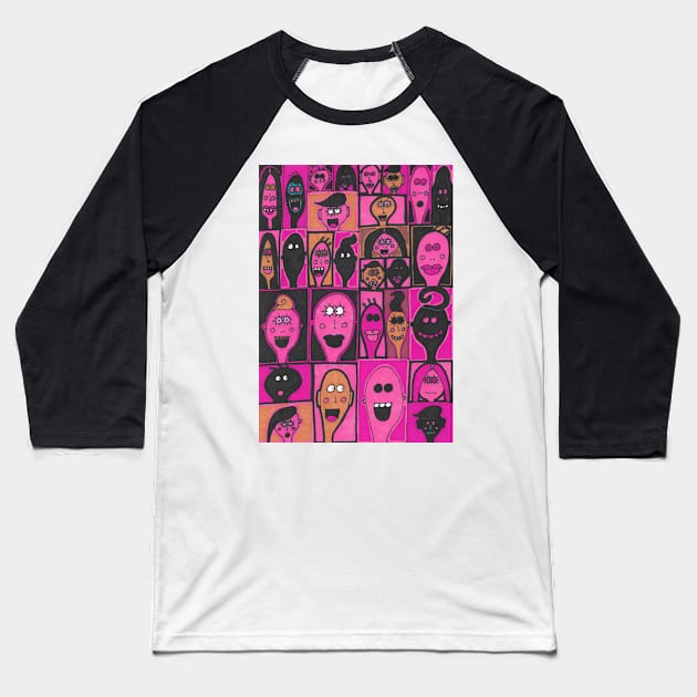 29 Faces in Pink and Black Baseball T-Shirt by JaySnellingArt